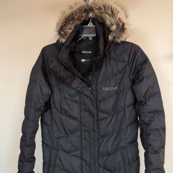 Marmot Strollebridge Women's Black Down Coat Faux Fur Size Small - Picture 3 of 13